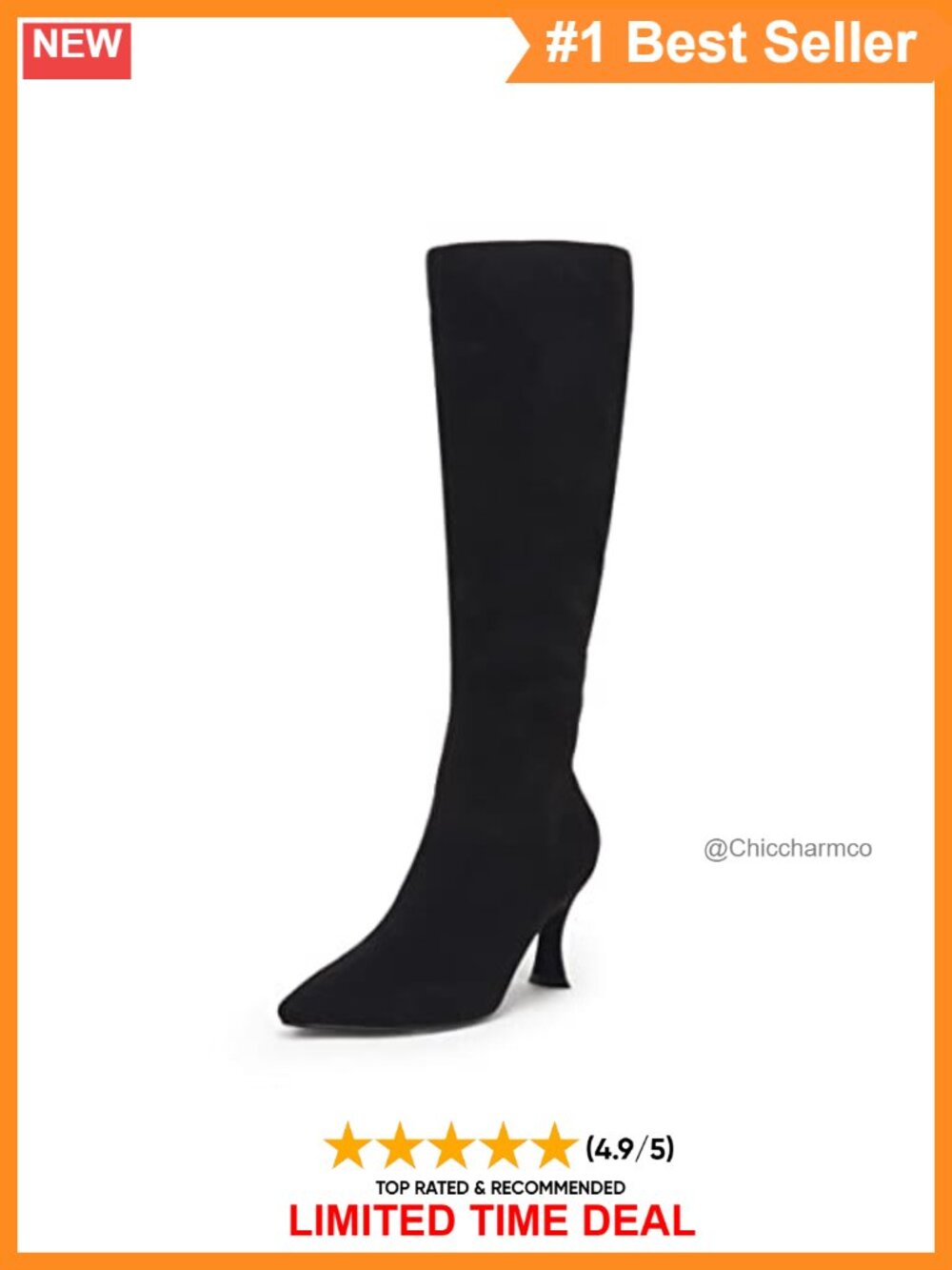 Kitten Heel Knee High Boots Pointed Toe Stretchy Vegan Suede Comfort
